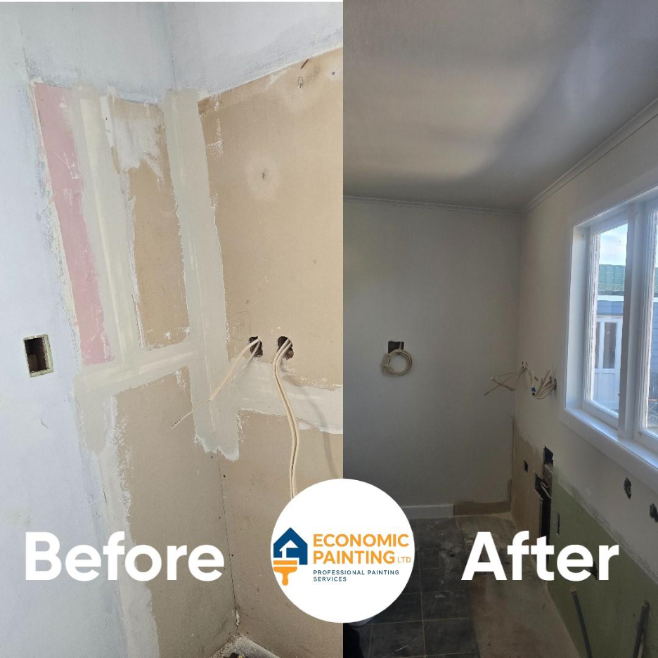 Before & after picture of interior of a house